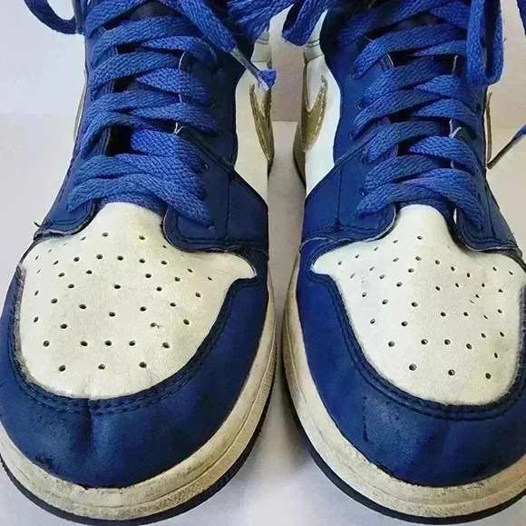 Nike Air Jordan 1 High Retro Gold Metallic Deep Royal Blue GS Sneaker, sz 6 - Picture 13 of 15